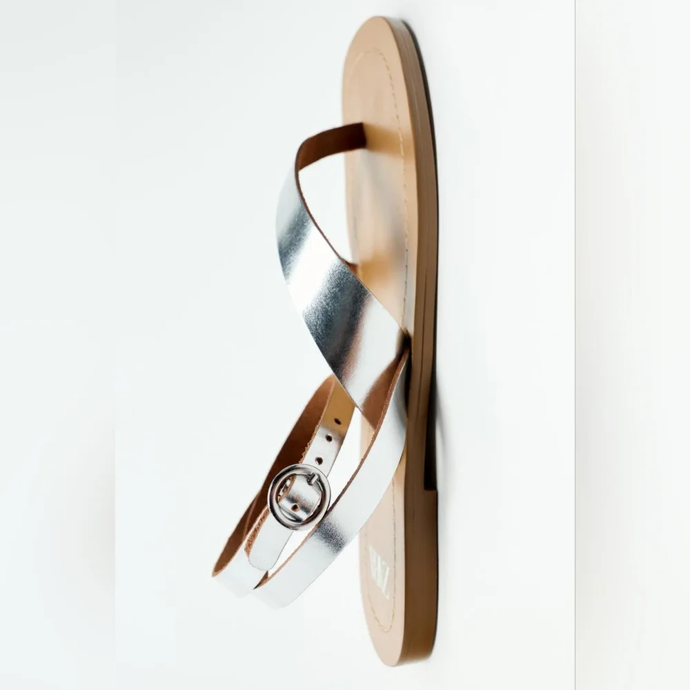 Zara Metallic Flat Sandals - Picture 6 of 8